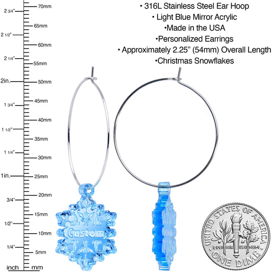 Custom Blue Winter Snowflake Personalized Hoop Earrings