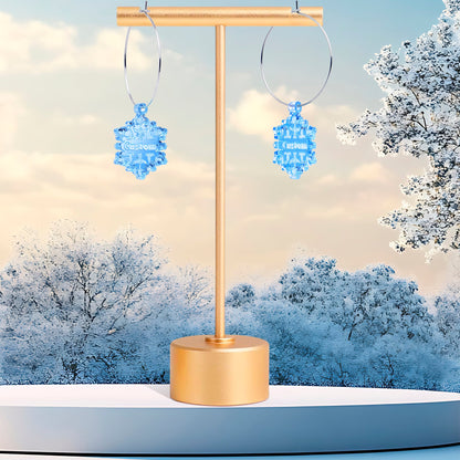 Custom Blue Winter Snowflake Personalized Hoop Earrings