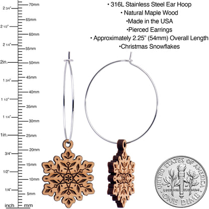 Natural Wood Snowflake Hoop Earrings