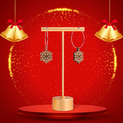 Natural Wood Snowflake Hoop Earrings