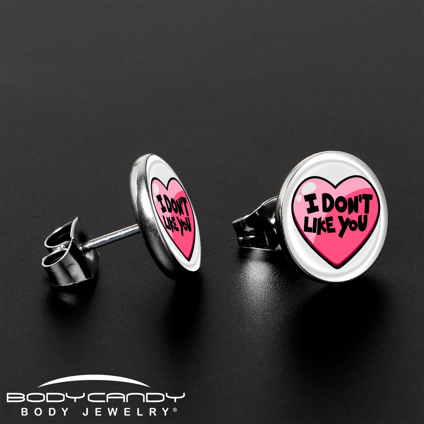 I Don't Like You Valentine Heart Stud Earrings