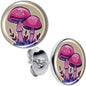 Artist Drawn Pink Mushrooms Stud Earrings by Onyx O