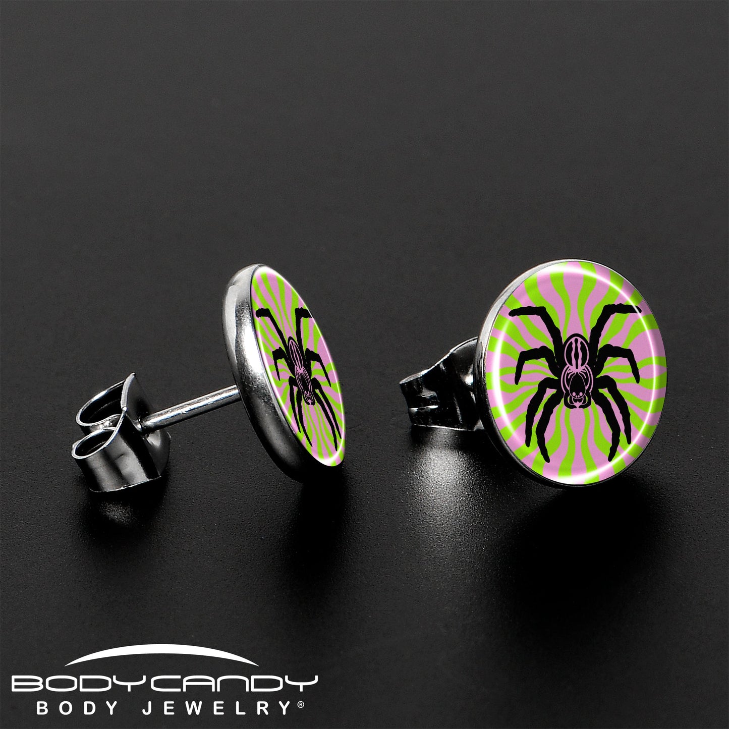 Psychedelic Spider Stud Earrings by Onyx O