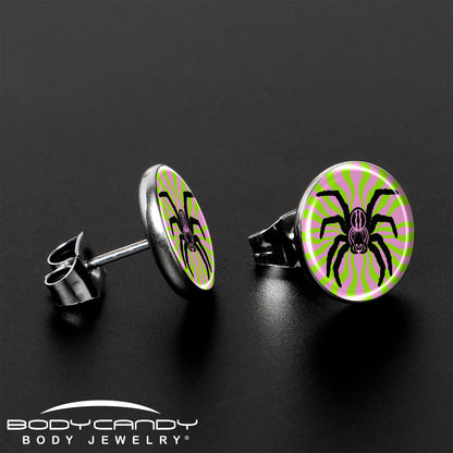 Psychedelic Spider Stud Earrings by Onyx O