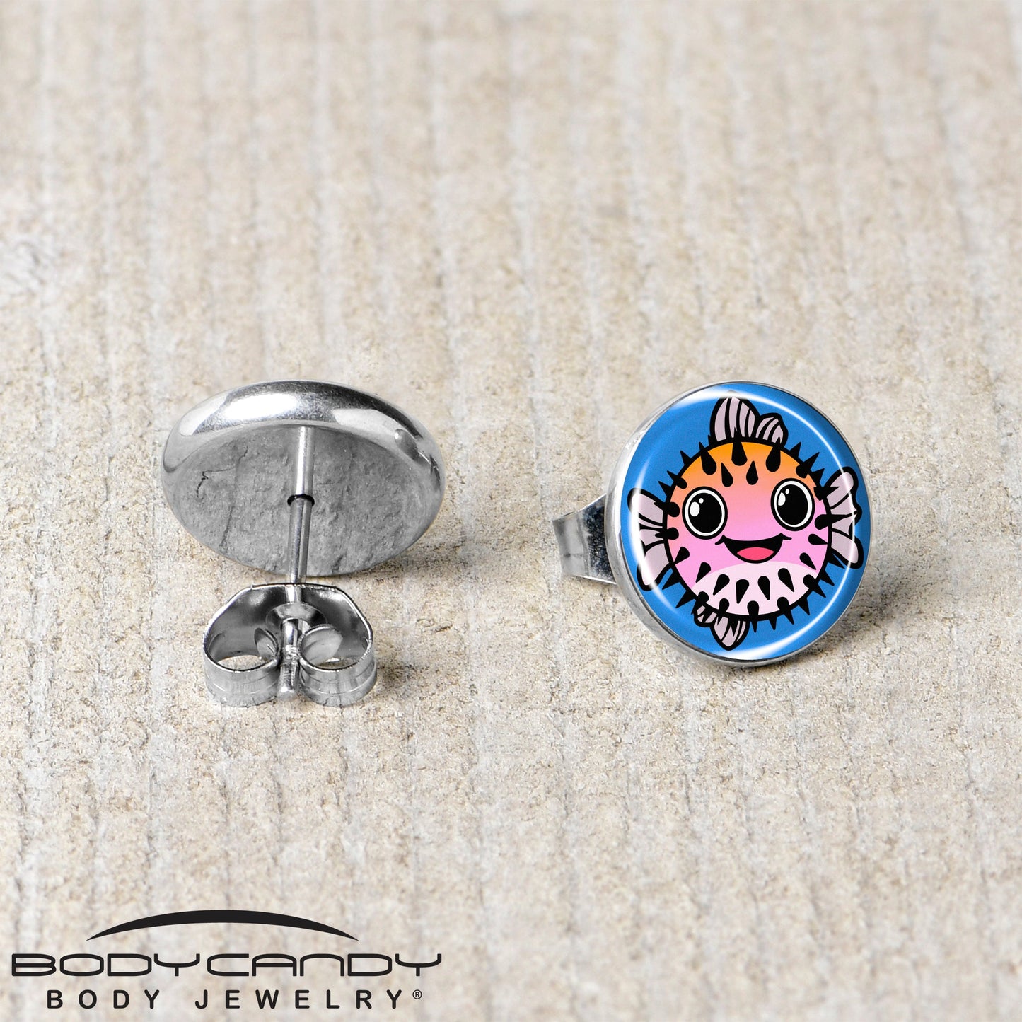 Swimming Pink Pufferfish Stud Earrings by Onyx O