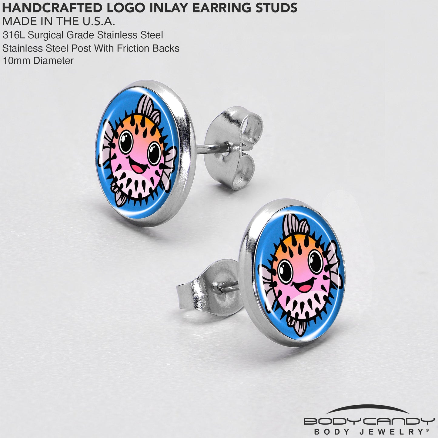 Swimming Pink Pufferfish Stud Earrings by Onyx O