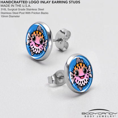 Swimming Pink Pufferfish Stud Earrings by Onyx O