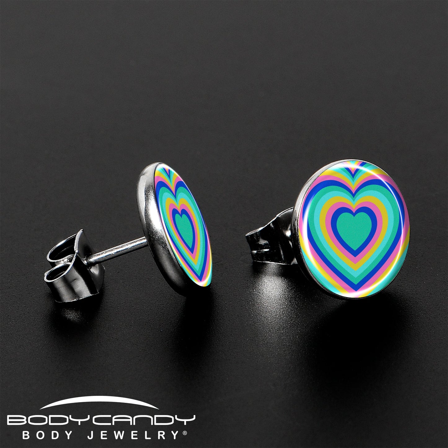 Rainbow Retro Heart Stud Earrings by Onyx O