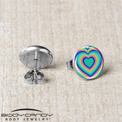 Rainbow Retro Heart Stud Earrings by Onyx O