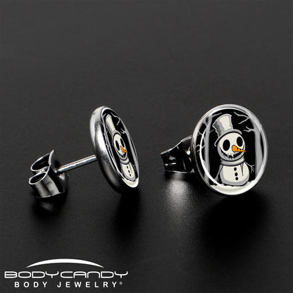 Christmas Holiday Spooky Snowman Stud Earrings by Onyx O
