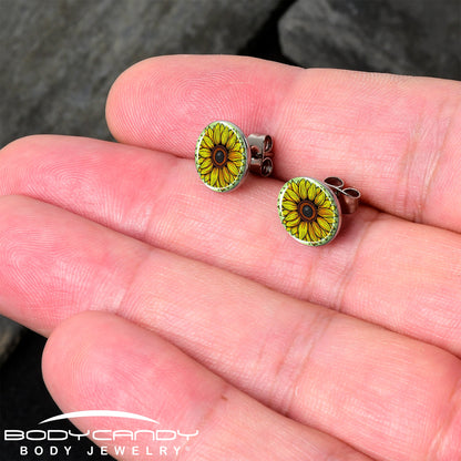 Blossom Creation Yellow Sunflower Stud Earrings by Onyx O