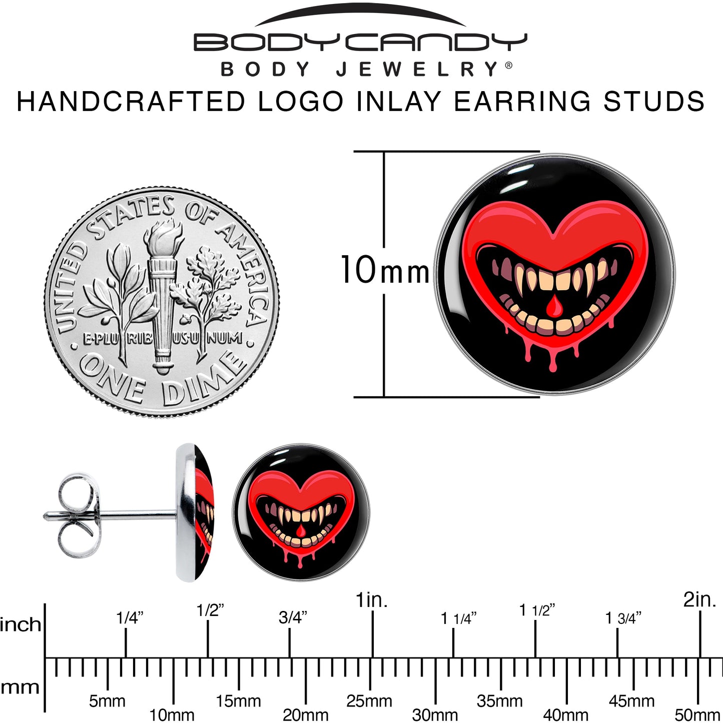 Valentine Heart Vampire Stud Earrings