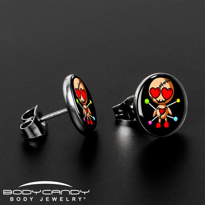 Valentine Heart Voodoo Doll Stud Earrings