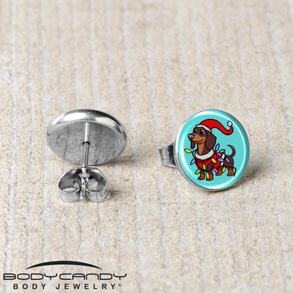 Christmas Holiday Weiner Dog Stud Earrings by Onyx O