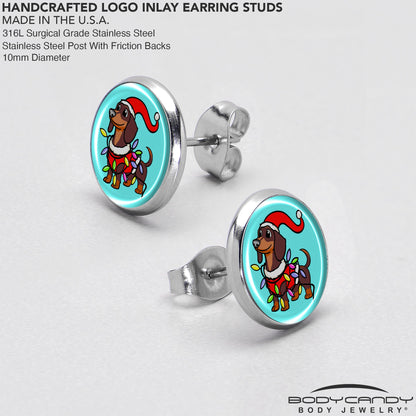 Christmas Holiday Weiner Dog Stud Earrings by Onyx O