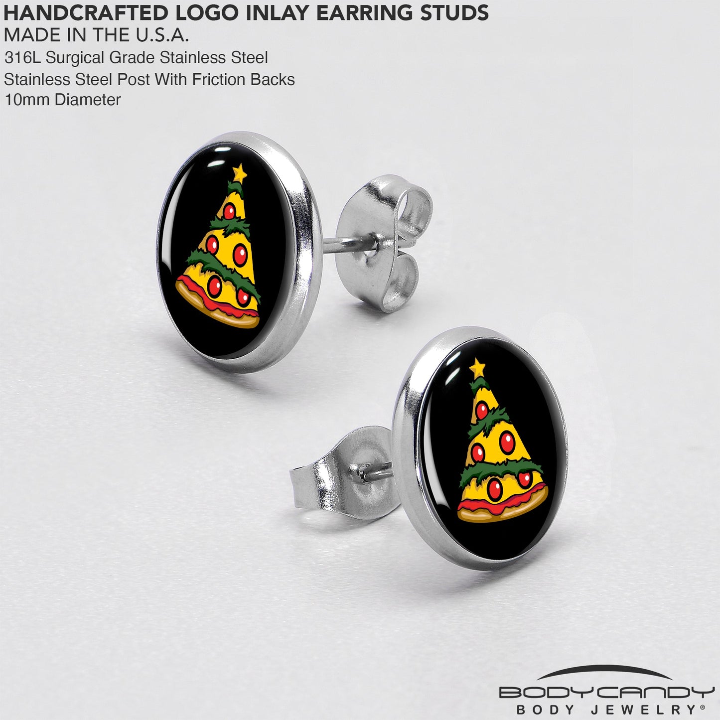 Christmas Holiday Pizza Tree Stud Earrings by Onyx O