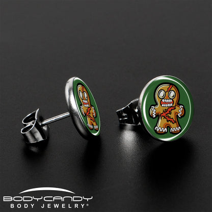 Christmas Holiday Zombie Gingergread Man Stud Earrings by Onyx O