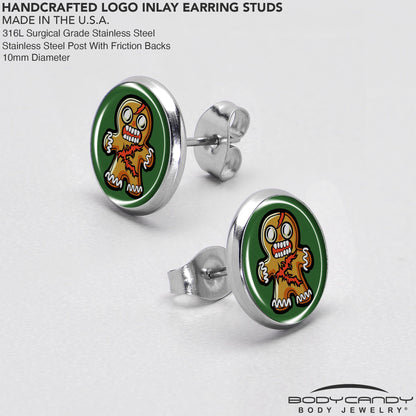 Christmas Holiday Zombie Gingergread Man Stud Earrings by Onyx O