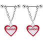 Custom Red White Heart Chain Personalized Name Dangle Nipple Ring Set