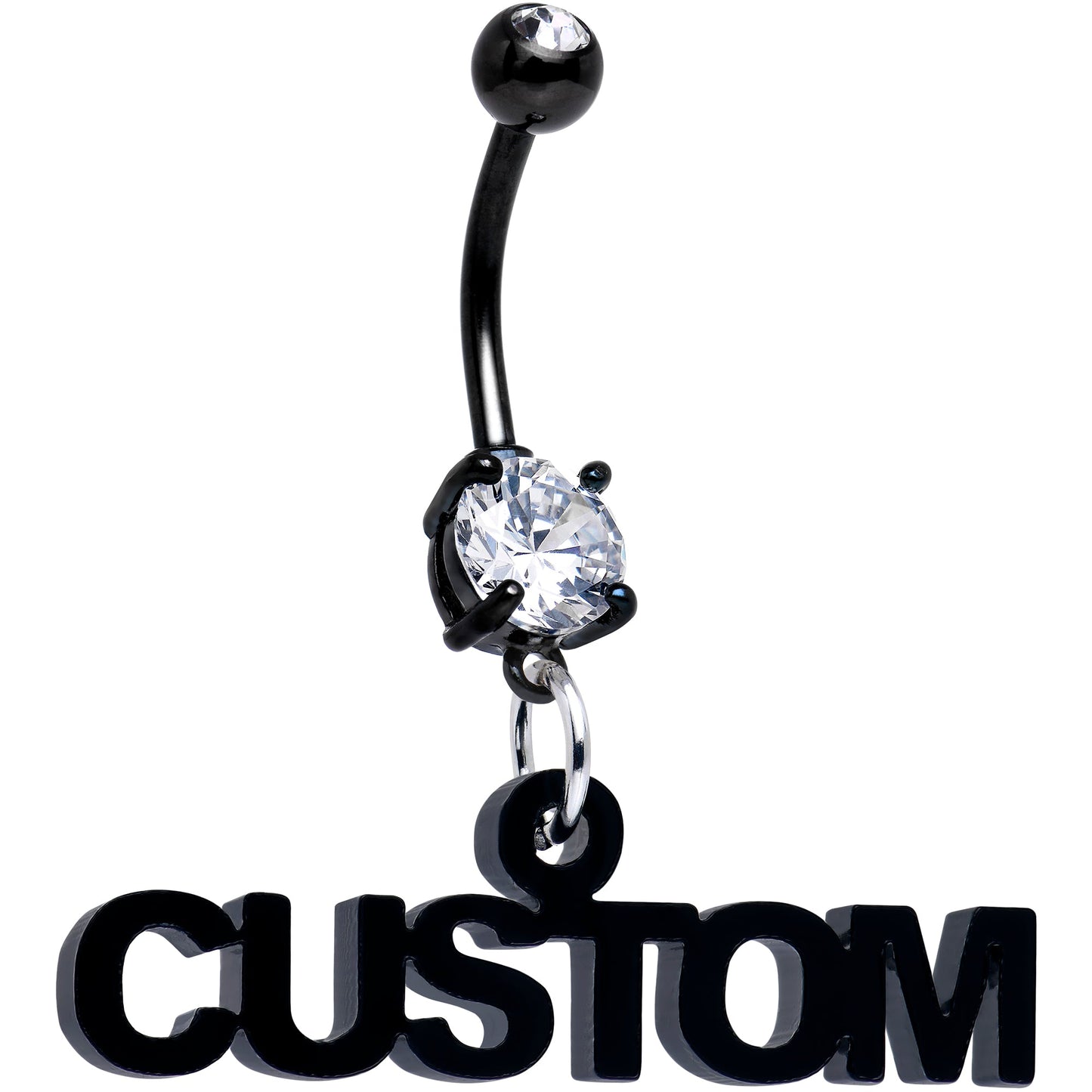 Custom Black Double Gem Personalized Name Belly Ring