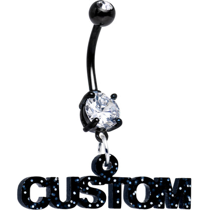 Custom Black Double Gem Personalized Name Belly Ring