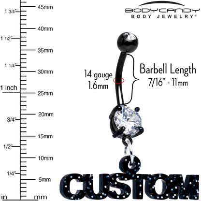 Custom Black Double Gem Personalized Name Belly Ring