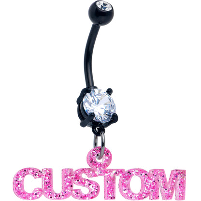 Custom Black Double Gem Personalized Name Belly Ring