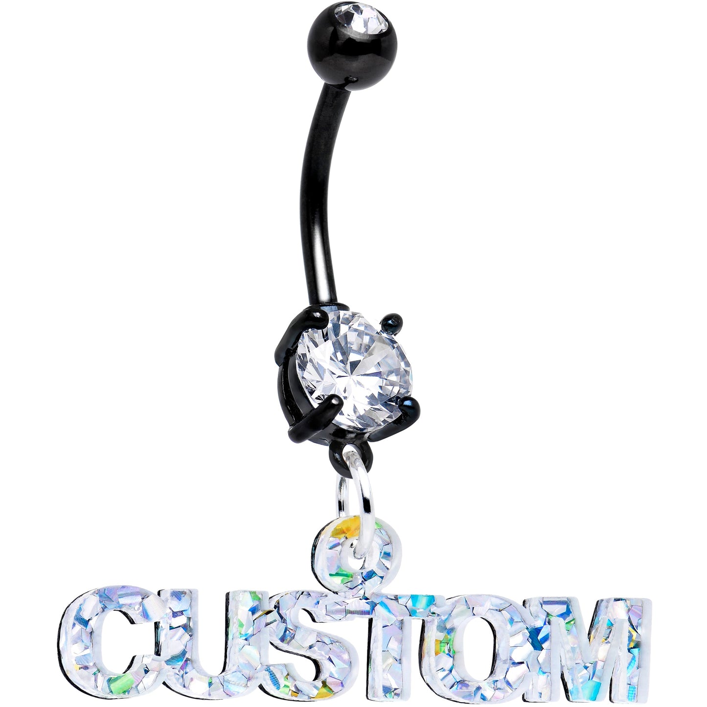 Custom Black Double Gem Personalized Name Belly Ring