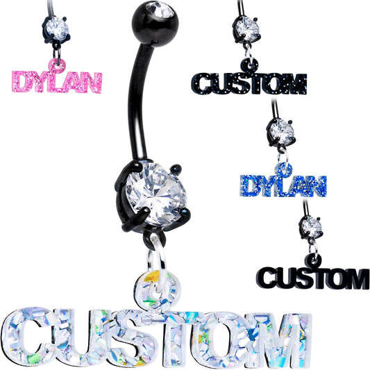 Custom Black Double Gem Personalized Name Belly Ring