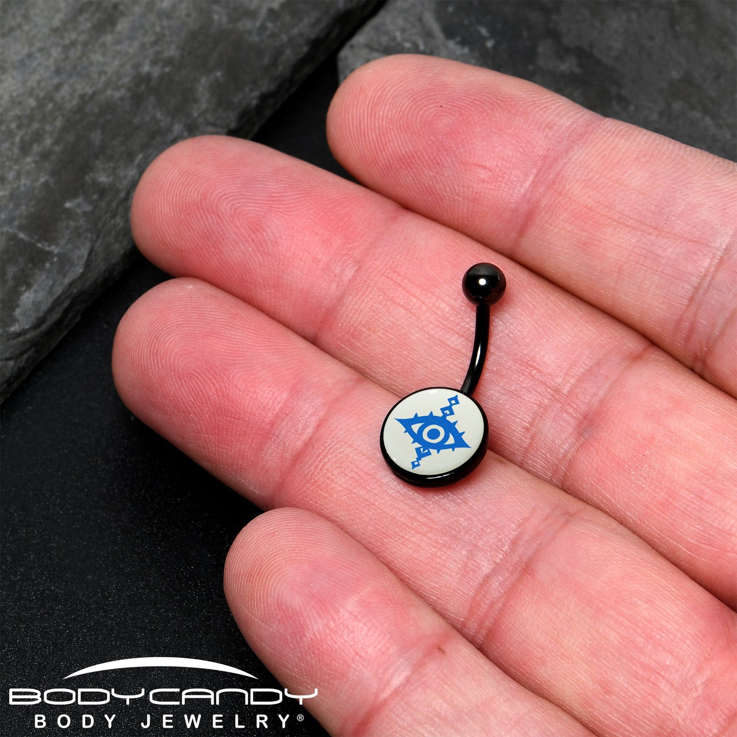 Black Anodized Glow in the Dark Evil Eye Belly Ring by Onyx O
