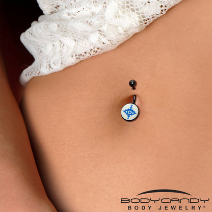 Black Anodized Glow in the Dark Evil Eye Belly Ring by Onyx O