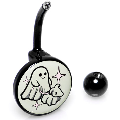 Black Anodized Glow in the Dark Halloween Ghost Dog Walker Belly Ring by Onyx O