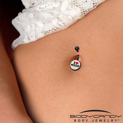Black Anodized Glow in the Dark I Love Weed Belly Ring by Onyx O