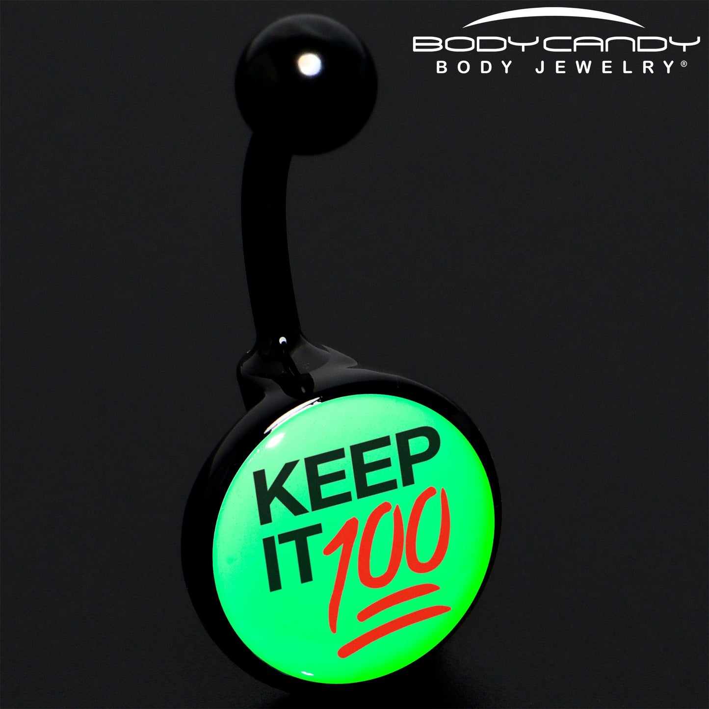 Glow in the Dark Black Keep it 100 Belly Ring by Onyx O