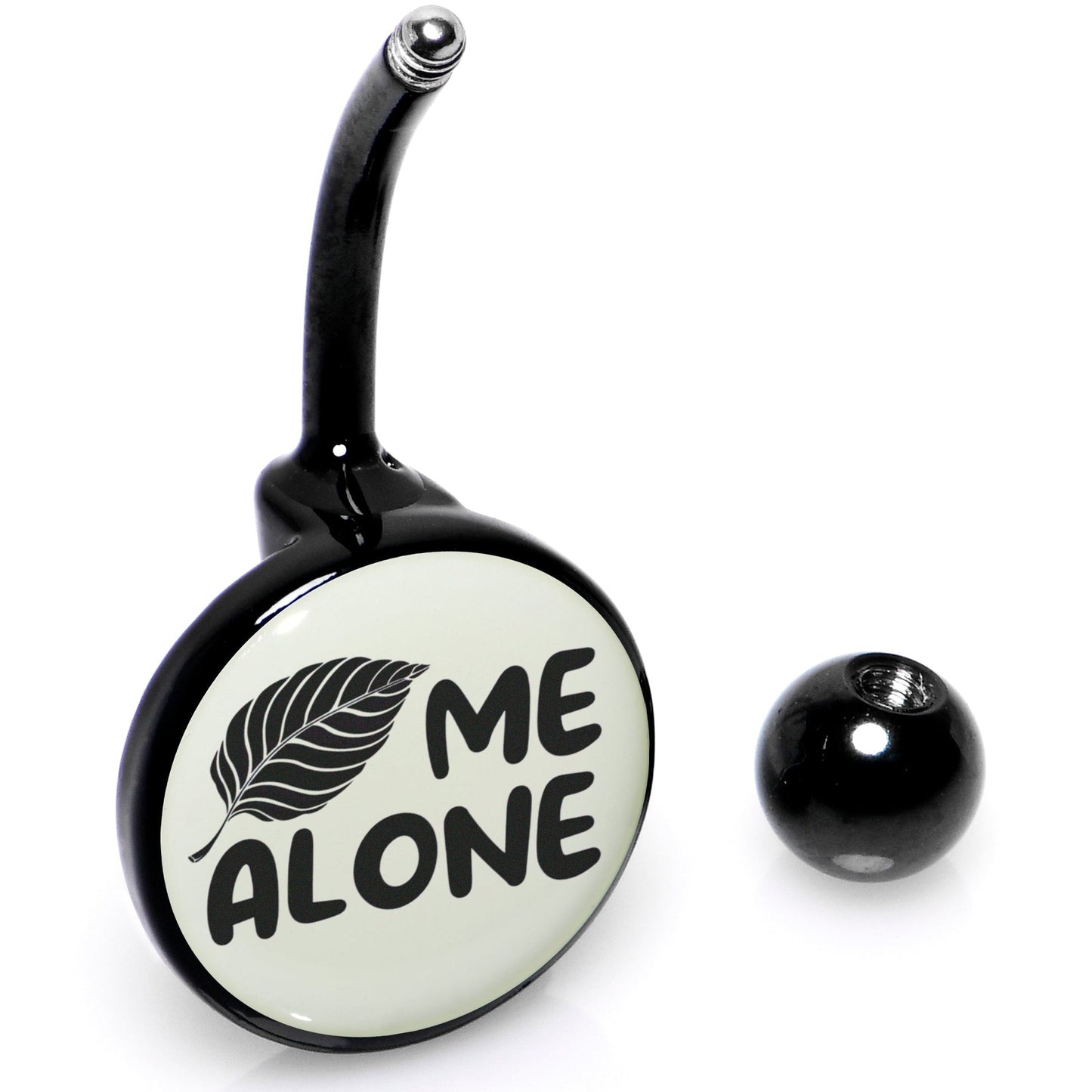 Glow in the Dark Black Leaf Me Alone Belly Ring by Onyx O
