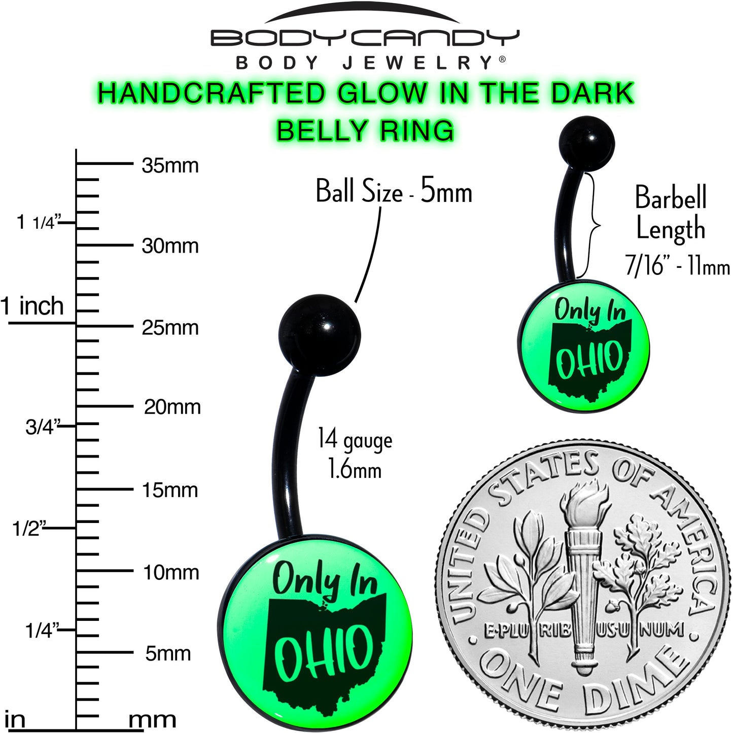 Glow in the Dark Black Only in Ohio Belly Ring by Onyx O
