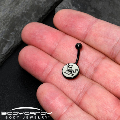 Black Anodized Glow in the Dark Skeleton Kitty Cat Belly Ring by Onyx O