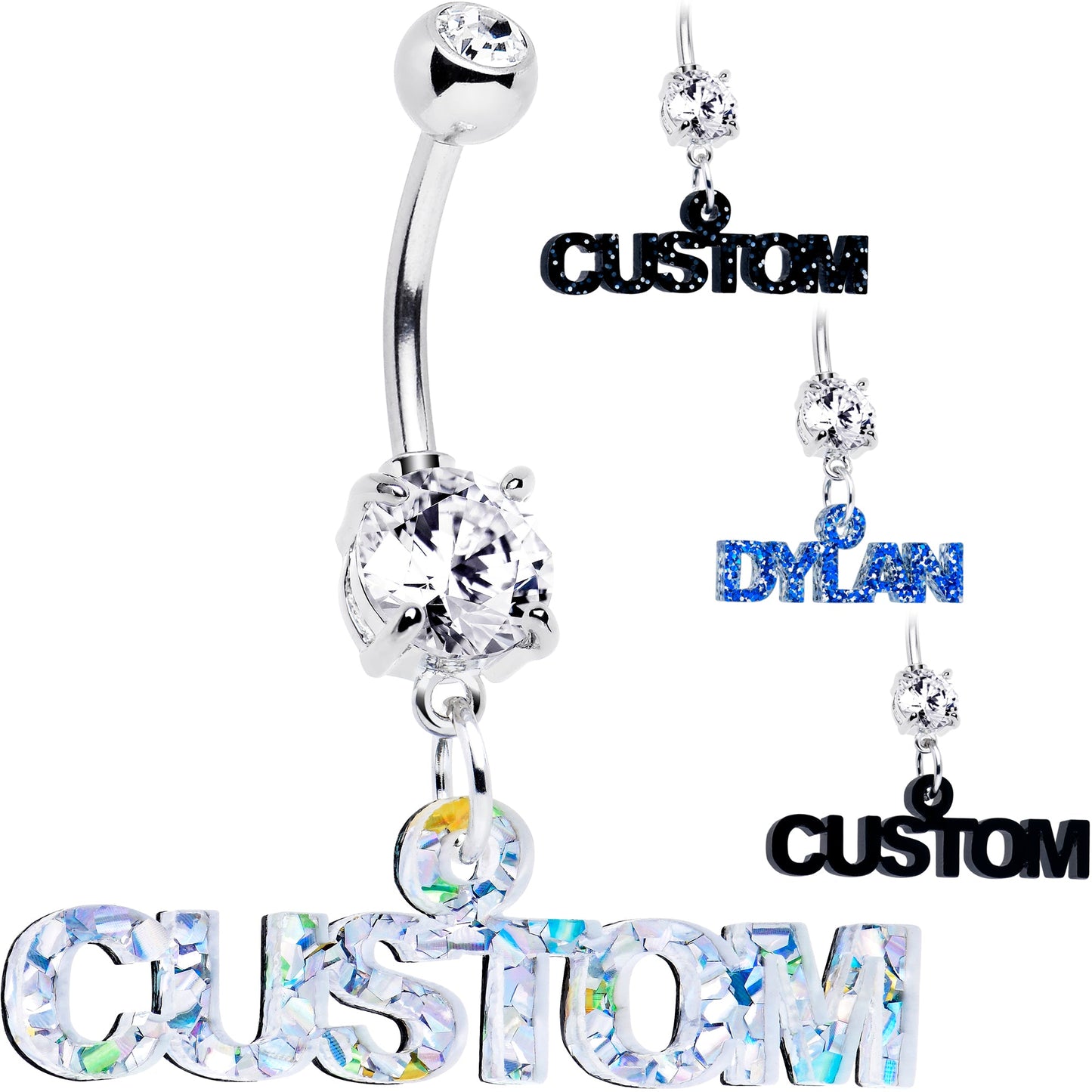Custom Double Gem Personalized Name Belly Ring
