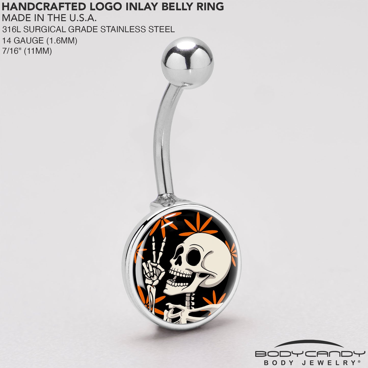 Peace Sign Skeleton Belly Ring by Onyx O