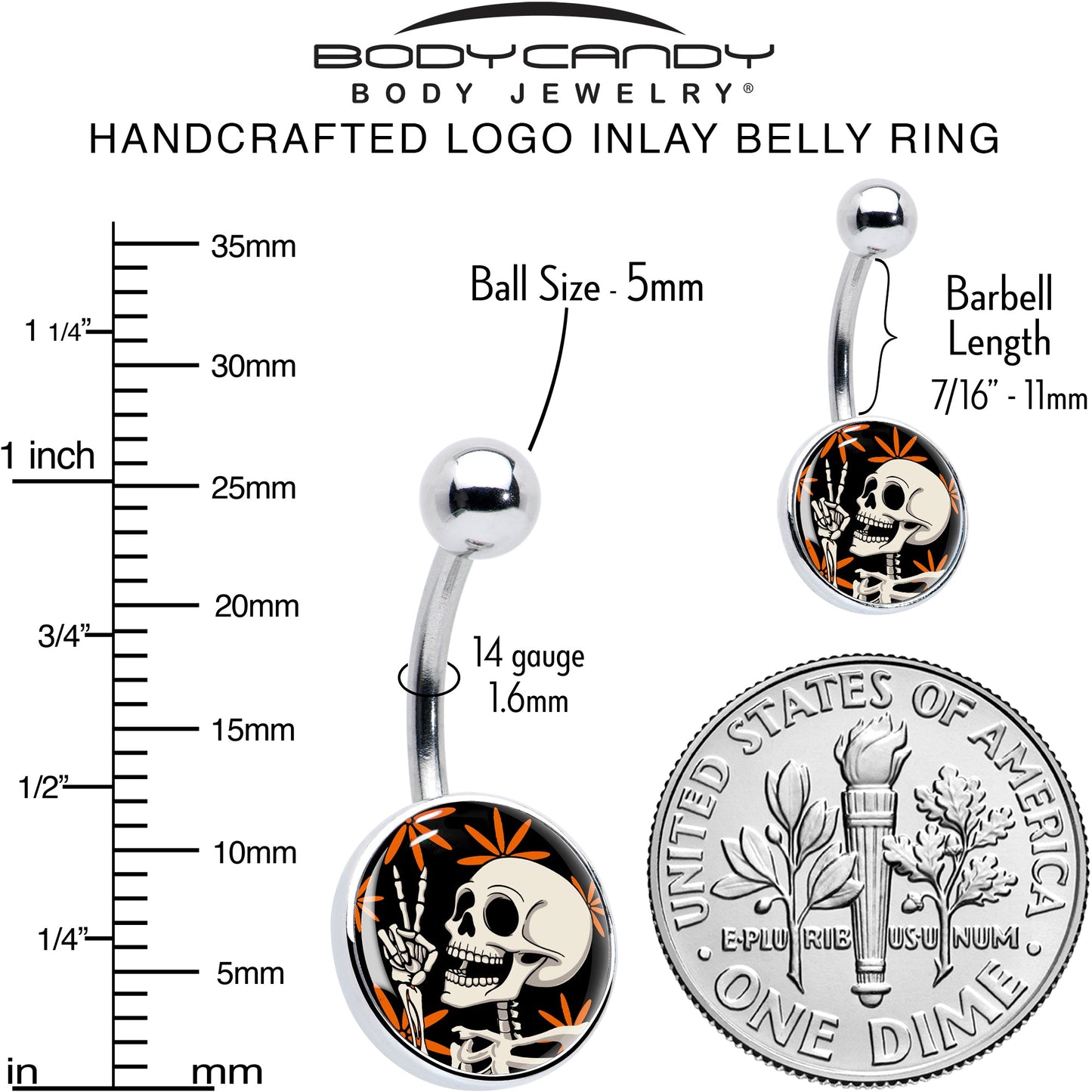 Peace Sign Skeleton Belly Ring by Onyx O