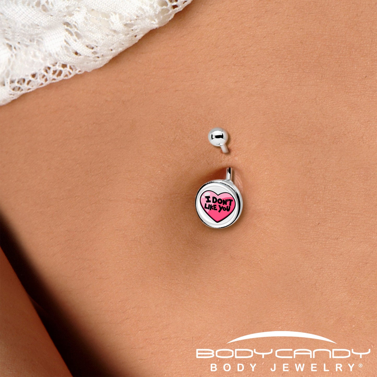 I Don't Like You Valentine Heart Belly Ring
