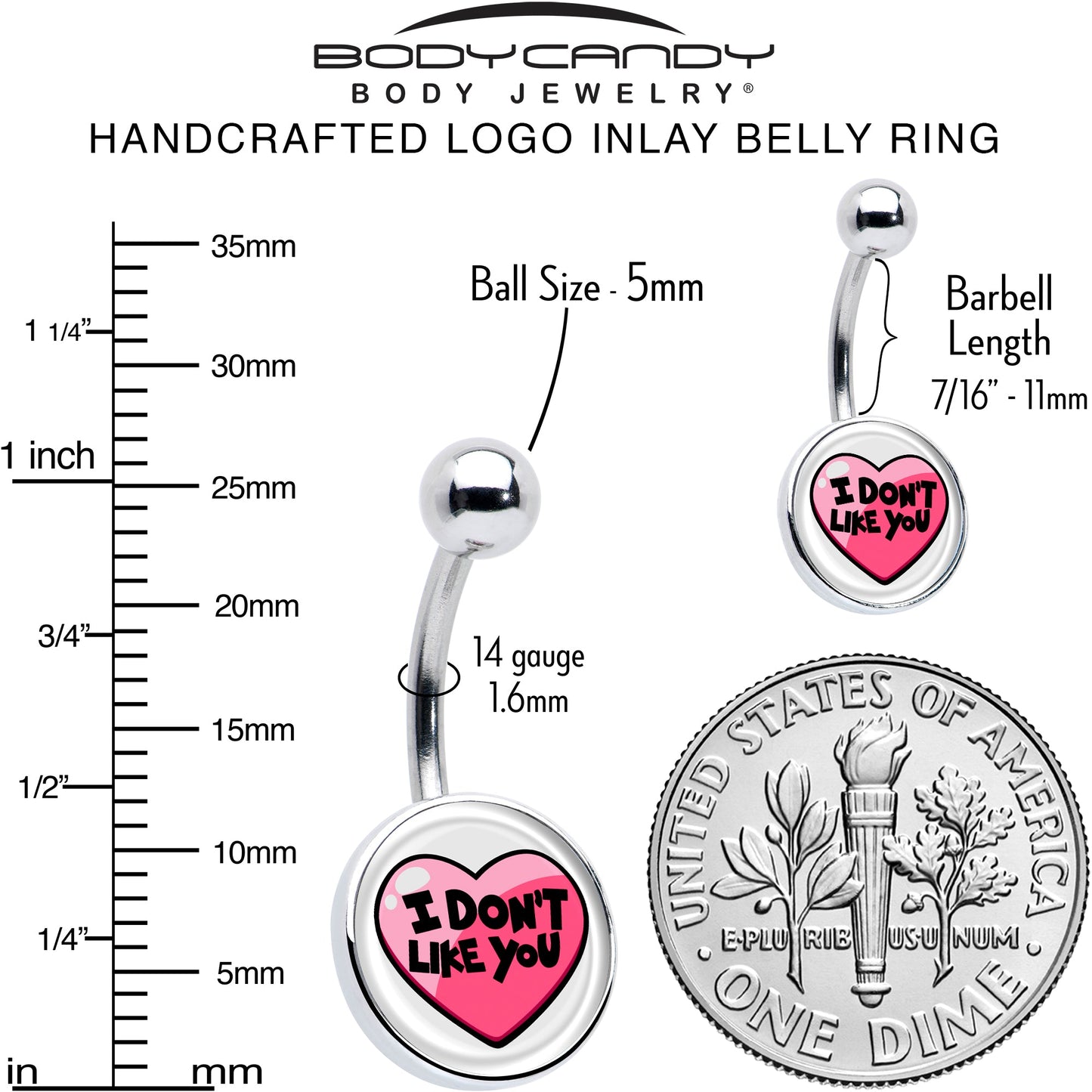 I Don't Like You Valentine Heart Belly Ring