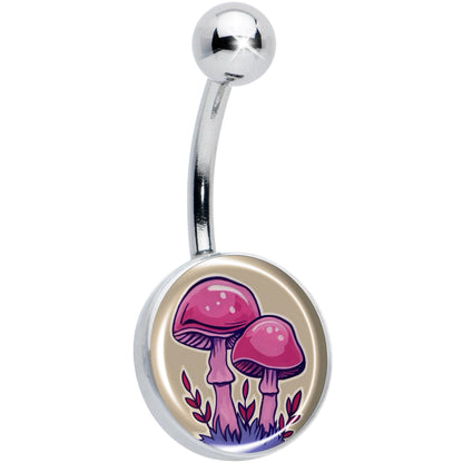 Artist Drawn Pink Mushrooms Belly Ring by Onyx O