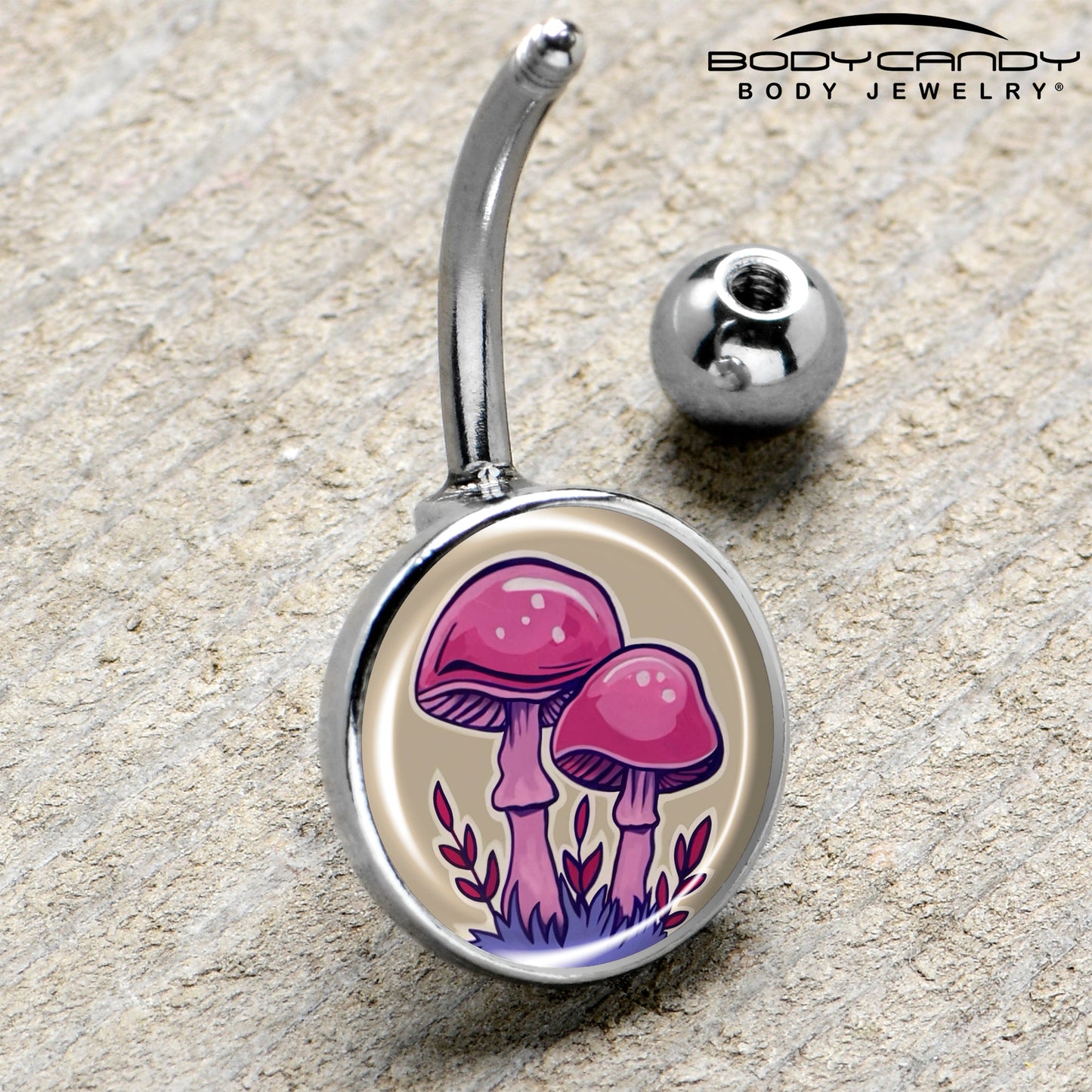 Artist Drawn Pink Mushrooms Belly Ring by Onyx O