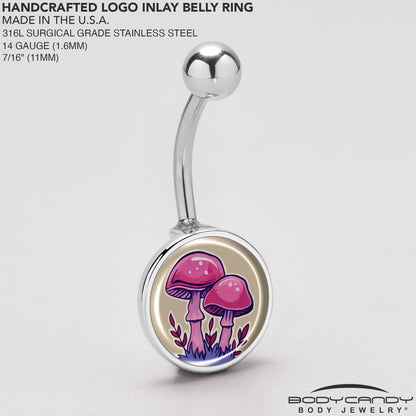 Artist Drawn Pink Mushrooms Belly Ring by Onyx O