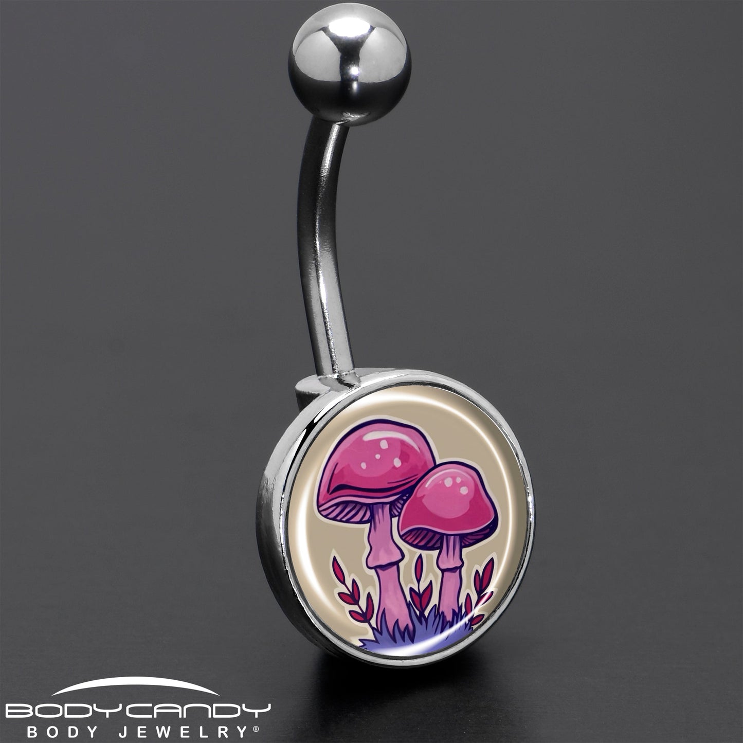 Artist Drawn Pink Mushrooms Belly Ring by Onyx O