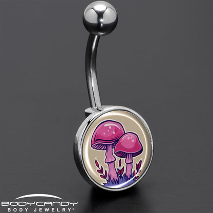 Artist Drawn Pink Mushrooms Belly Ring by Onyx O