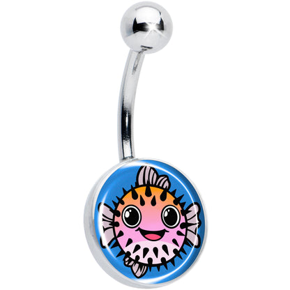 Swimming Pink Pufferfish Belly Ring by Onyx O