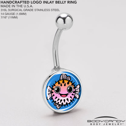 Swimming Pink Pufferfish Belly Ring by Onyx O