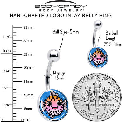 Swimming Pink Pufferfish Belly Ring by Onyx O